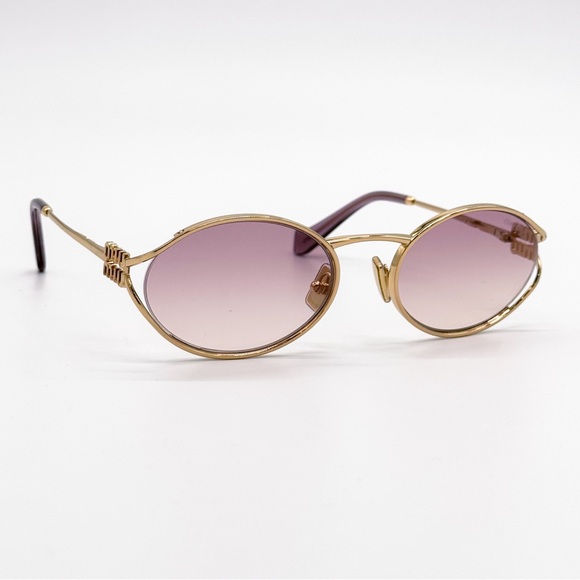 NEW MIU MIU SMU 52Y 5AK06S GOLD MU52YS 5AK06S OVAL MU 52YS WOMEN SUNGLASSES - Picture 4 of 14